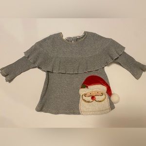Mud Pie Santa Christmas Gray Ribbed Shirt 6-9 Month